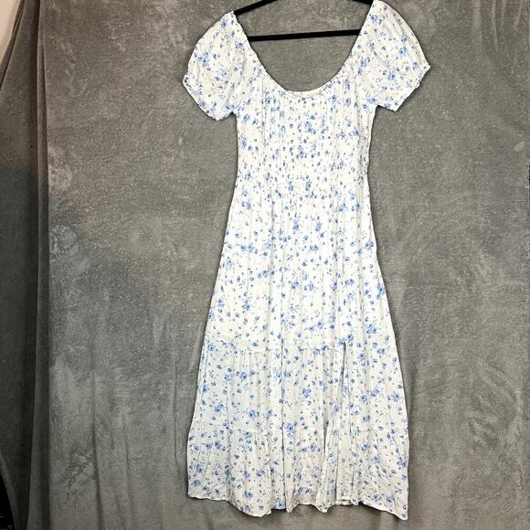 Aeropastale Floral Scoop-Neck Midi Dress Womens L Front Slit Cap Sleeves NWT - Picture 2 of 10